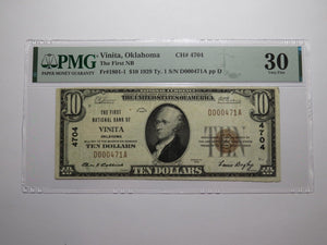 $10 1929 Vinita Oklahoma OK National Currency Bank Note Bill Ch. #4704 VF30 PMG