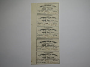 $4 1861 Confederate Bond Coupon Certificate Uncut Sheet Currency Bank Note Bill