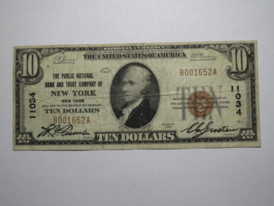 $10 1929 New York City NY National Currency Bank Note Bill Charter #11034 FINE