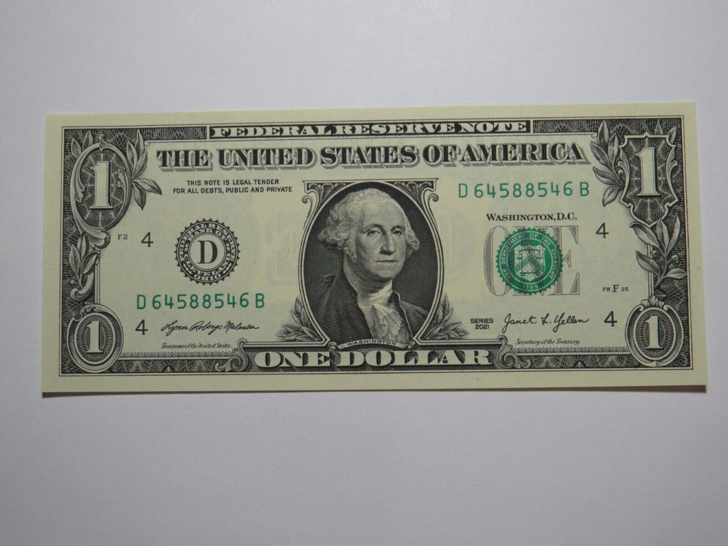 $1 2021 Radar Serial Number Federal Reserve Currency Bank Note Bill UNC 64588546