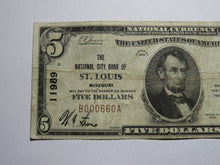 Load image into Gallery viewer, $5 1929 St. Louis Missouri MO National Currency Bank Note Bill! Ch. #11989 RARE!