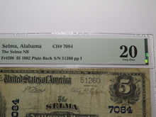 Load image into Gallery viewer, $5 1902 Selma Alabama AL National Currency Bank Note Bill Ch. #7084 VF20 PMG