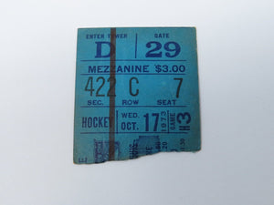 October 17, 1973 New York Rangers St. Louis Blues Hockey Ticket Stub Giacomin SO