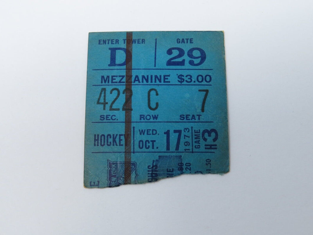 October 17, 1973 New York Rangers St. Louis Blues Hockey Ticket Stub Giacomin SO