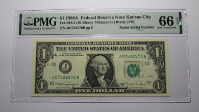 $1 1988 Radar Serial Number Federal Reserve Currency Bank Note Bill PMG UNC66EPQ