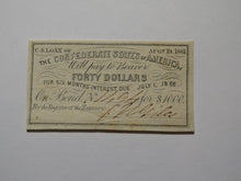 Load image into Gallery viewer, $40 1861 Confederate Bond Coupon Certificate Currency Bank Note Bill UNC
