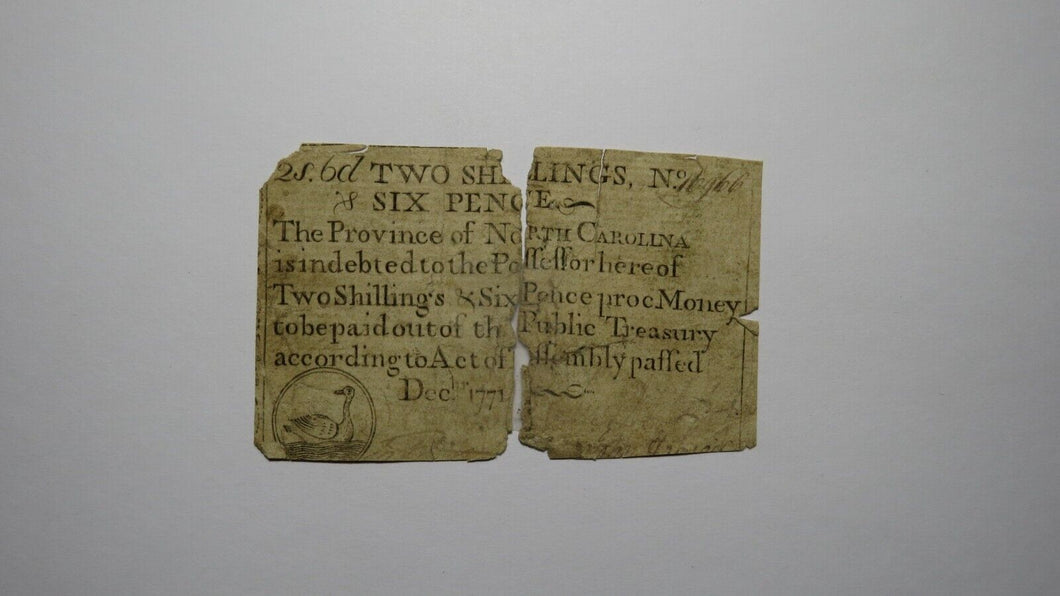 1771 2 Shillings 6 Pence North Carolina NC Colonial Currency Bank Note Bill 2s6d