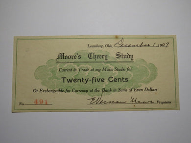 $.25 1907 Lewisburg Ohio Obsolete Currency Note Bill Moore's Cheery Study UNC++