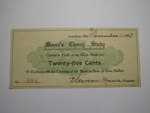 $.25 1907 Lewisburg Ohio Obsolete Currency Note Bill Moore's Cheery Study UNC++