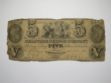Load image into Gallery viewer, $5 1845 Lambertville New Jersey Obsolete Currency Bank Note Bill Delaware Bridge