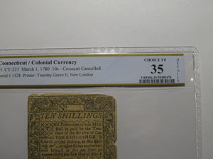 1780 10s Hartford Connecticut CT Colonial Currency Note Bill Ten Shillings VF35
