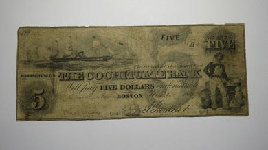 $5 1849 Boston Massachusetts MA Obsolete Currency Bank Note Bill Cochituate Bank