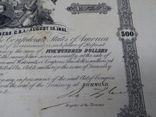 Load image into Gallery viewer, $500 1862 Confederate Bond Certificate Currency Bank Note Bill UNC 14&quot; X 10.5&quot;