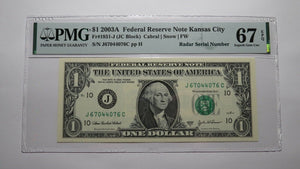 $1 2003 Radar Serial Number Federal Reserve Currency Bank Note Bill PMG UNC67EPQ