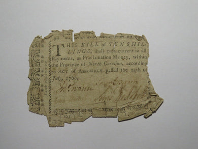 1760 Ten Shillings North Carolina NC Colonial Currency Note Bill! RARE 10s