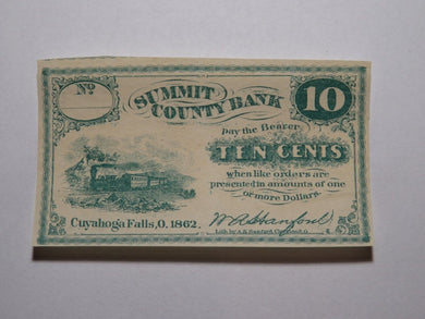 $.10 1862 Cuyahoga Falls Ohio OH Obsolete Currency Bank Note Bill Summit County