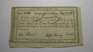 1791 One Pound Connecticut Comptroller's Office Colonial Currency Note Pomeroy!