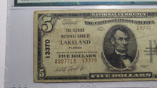 Load image into Gallery viewer, $5 1929 Lakeland Florida FL National Currency Bank Note Bill Ch. #13370 VF20 PMG