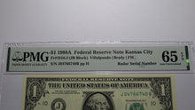 Load image into Gallery viewer, $1 1988 Radar Serial Number Federal Reserve Currency Bank Note Bill PMG UNC65EPQ