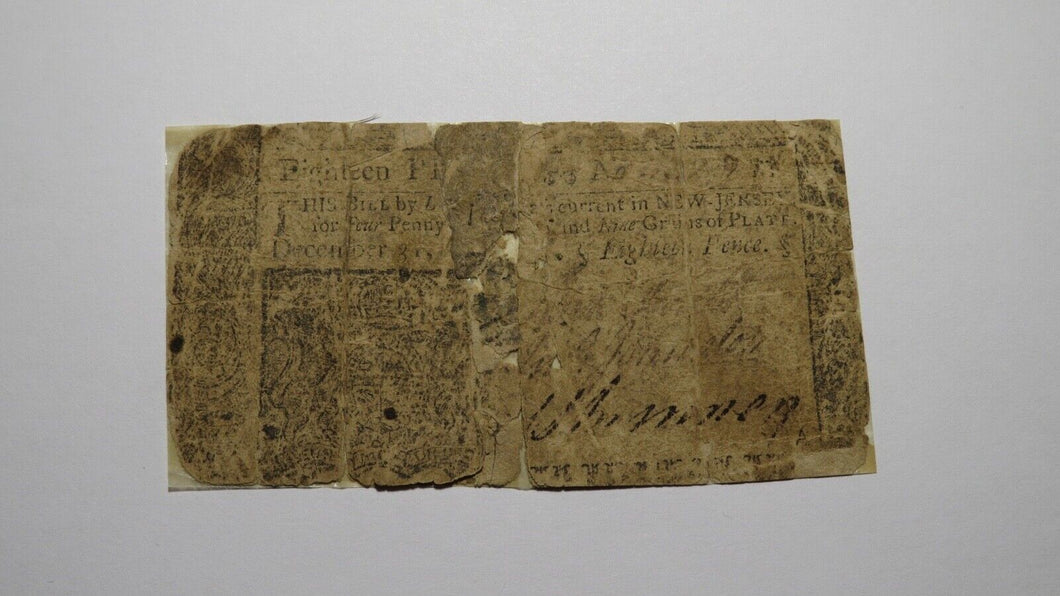 1763 Eighteen Pence New Jersey NJ Colonial Currency Note Bill! RARE ISSUE 18d