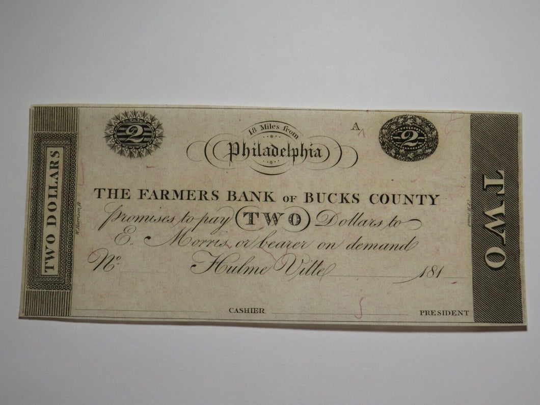 $2 181_ Hulme Ville Pennsylvania Obsolete Currency Bank Note Philadelphia UNC++