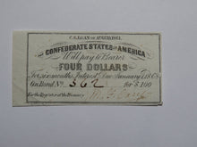 Load image into Gallery viewer, $4 1861 Confederate Bond Coupon Certificate Currency Bank Note Bill UNC