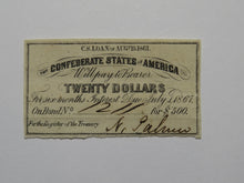 Load image into Gallery viewer, $20 1861 Confederate Bond Coupon Certificate Currency Bank Note Bill UNC