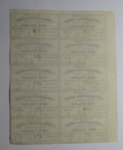 $4 1861 Confederate Bond Coupon Certificate Uncut Sheet Currency Bank Note Bill