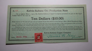 $10 1915 Kelvin-Sultana Copper Company Ore Production Obsolete Currency Note