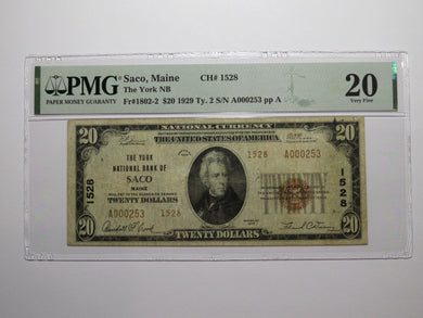 $20 1929 Saco Maine ME National Currency Bank Note Bill Charter #1528 VF20