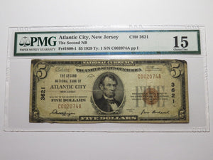 $5 1929 Atlantic City New Jersey NJ National Currency Bank Note Bill #3621 RARE