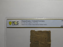 Load image into Gallery viewer, 1772 Three Pence Pennsylvania PA Colonial Currency Bank Note Bill RARE PCGS AG3