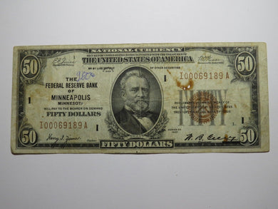 $50 1929 Minneapolis Minnesota National Currency Federal Reserve Bank Note Bill
