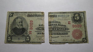 $5 1902 Seneca Falls New York NY Red Seal National Currency Bank Note Bill #3329