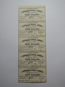 $4 1861 Confederate Bond Coupon Certificate Uncut Sheet Currency Bank Note Bill