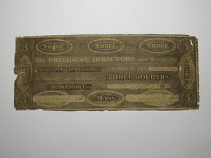 $3 1819 Eastport Maine ME Obsolete Currency Bank Note Bill Passamaquoddy Bank