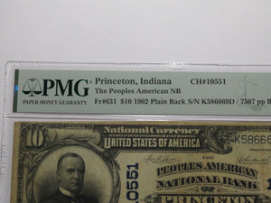 $10 1902 Princeton Indiana IN National Currency Bank Note Bill #10551 VF25 PMG