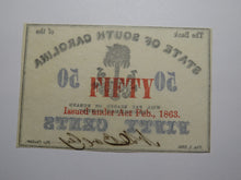 Load image into Gallery viewer, $.50 1863 Charleston South Carolina Obsolete Currency Bank Note State of SC UNC+