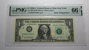 $1 2003 Radar Serial Number Federal Reserve Currency Bank Note Bill PMG UNC66EPQ