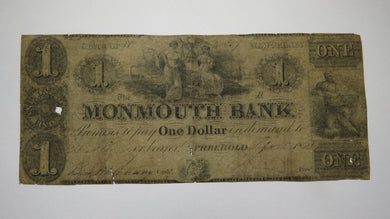$1 1841 Freehold New Jersey NJ Obsolete Currency Bank Note Bill Monmouth Bank