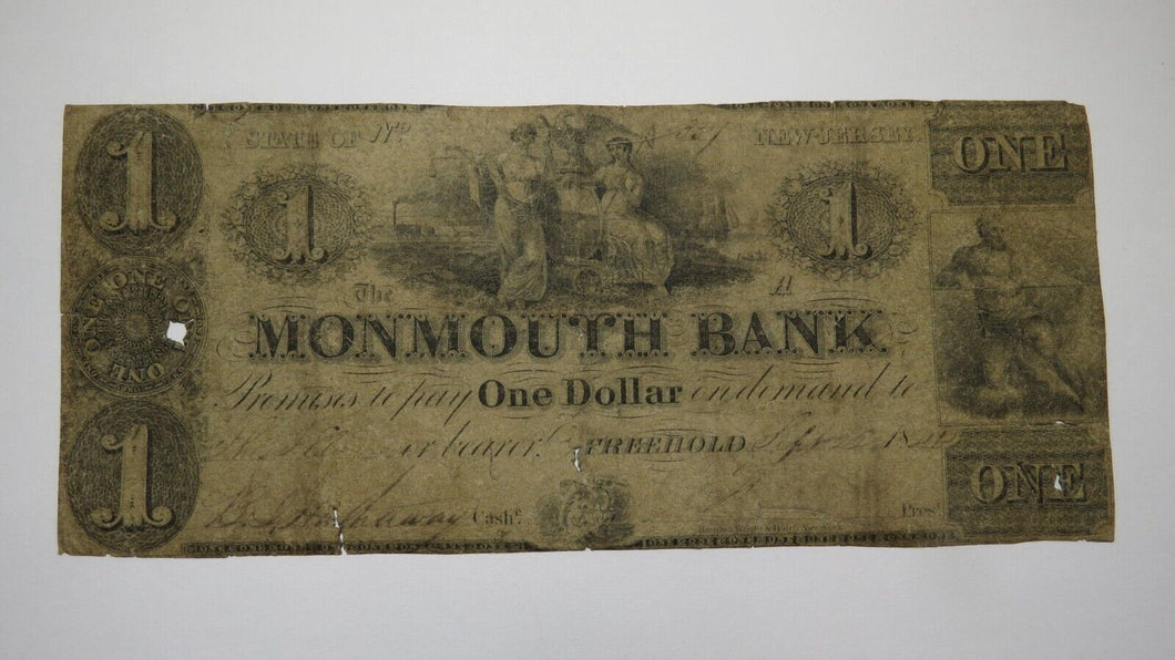 $1 1841 Freehold New Jersey NJ Obsolete Currency Bank Note Bill Monmouth Bank