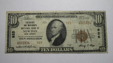 $10 1929 Newton New Jersey NJ National Currency Bank Note Bill! Ch. #925 RARE