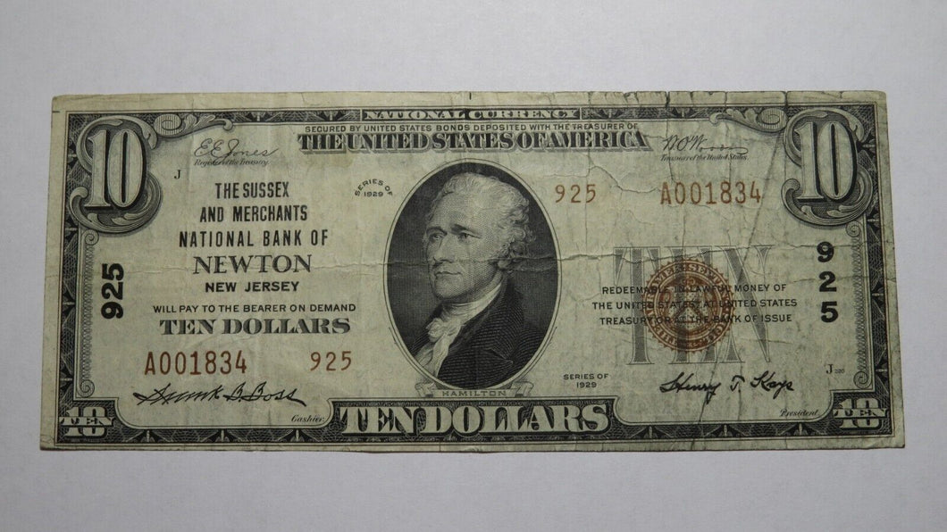 $10 1929 Newton New Jersey NJ National Currency Bank Note Bill! Ch. #925 RARE