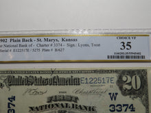 Load image into Gallery viewer, $20 1902 St. Marys Kansas KS National Currency Bank Note Bill #3374 VF35 Saint