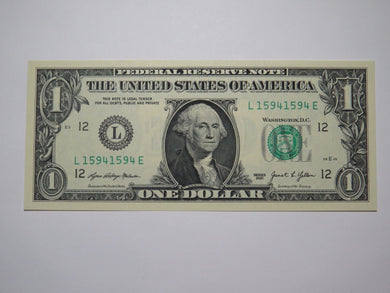 $1 2021 Repeater Serial Number Federal Reserve Currency Bank Note Bill #15941594