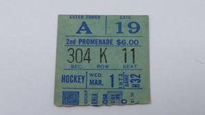 March 1, 1972 New York Rangers Vs California Golden Seals NHL Hockey Ticket Stub