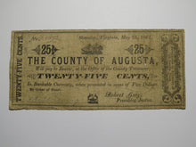 Load image into Gallery viewer, $.25 1862 Staunton Virginia Obsolete Currency Bank Note Bill County of Augusta