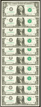 Load image into Gallery viewer, 10 $1 2013 Fancy Serial Numbers Consecutive Federal Reserve Bank Note Bills UNC+