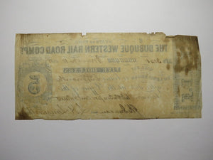$5 1858 Dubuque Iowa Obsolete Currency Bank Note Bill Western Rail Road Company