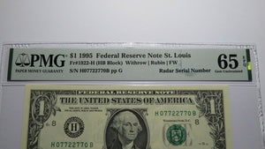 $1 1995 Radar Serial Number Federal Reserve Currency Bank Note Bill PMG UNC65EPQ
